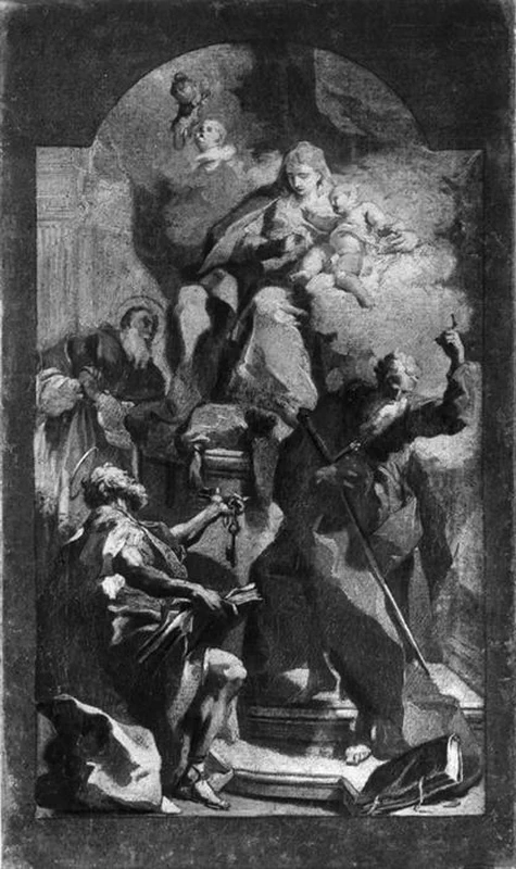 Giambattista Pittoni - Madonna con Bambino in trono e i Santi Pietro, Paolo e Pio V, bozzetto